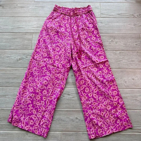 Knox Rose Womens Pink Paisley Allover Print‎ High Rise Wide Leg Pants Size Small - Picture 1 of 9